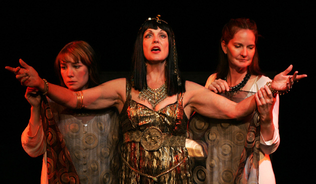 Laine Peterson as Iras, Susan Arnold as Cleopatra and 
        Maxine Gillespie as Charmian