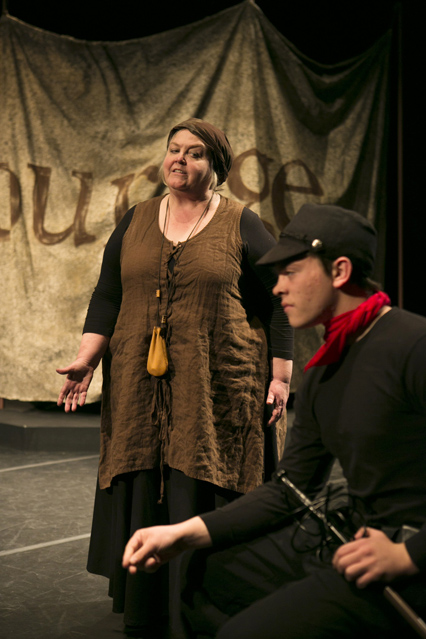 Cynthia Meier as Mother Courage and Connor Foster as the Young Soldier