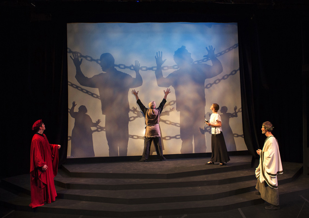 Ryan Parker Knox as Dante, David Morden as Pope Adrian, Holly Griffith as Sulpizia, David Greenwood as Virgil and the ensemble as the Avaricious