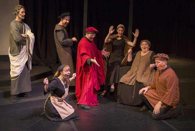 David Greenwood as Virgil, Ryan Parker Knox as Dante, and Patty Gallagher, Christopher Johnson, Holly Griffith, Cynthia Meier and David Morden as the zara players