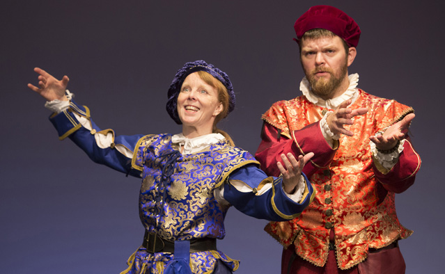 Patty Gallagher as Rosencrantz and Ryan Parker Knox as Guildenstern