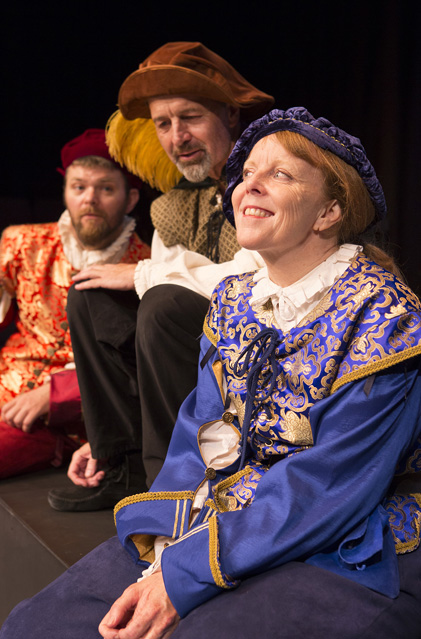Ryan Parker Knox as Guildenstern, David Greenwood as the Player King and Patty Gallagher as Rosencrantz
