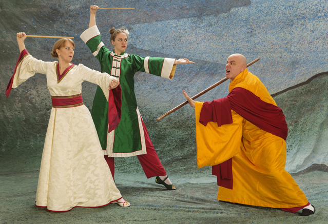 Patty Gallagher as the White Snake, Holly Griffith as the Green Snake and David Weynand as Fa Hai