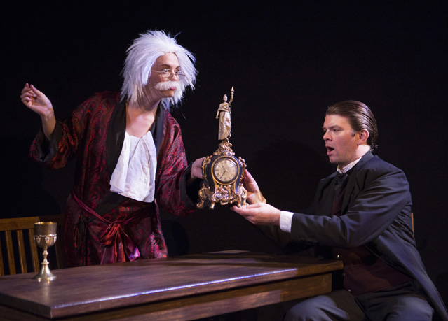 Holly Griffith as Herr Winckelkopf and Ryan Parker Knox as Lord Arthur in 'Lord Arthur Savile's Crime'