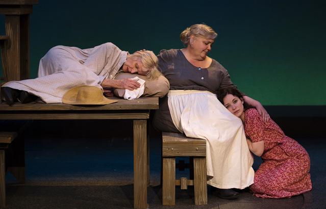 Molly McKasson as Granma, Cynthia Meier as Ma Joad and Bryn Booth as Rose of Sharon