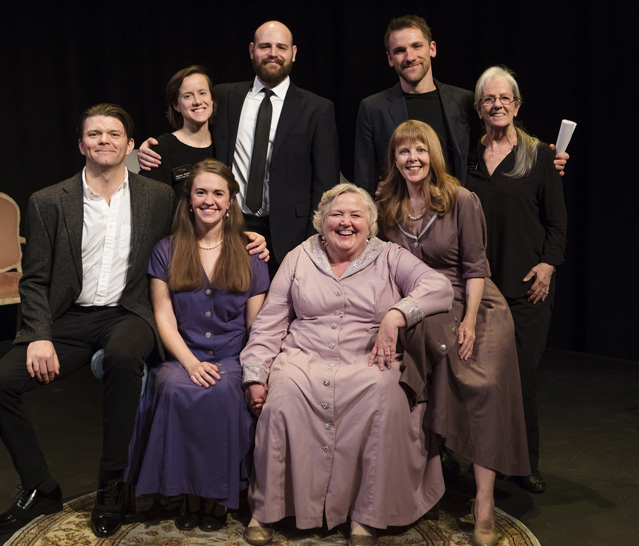 The cast and crew of Three Tall Women. Seated: Ryan Parker Knox,Holly Griffith. Cynthia Meier and Patty Gallagher. Standing: Stage Manager Shannon Wallace, Music Director Jake Sorgen, Director Christopher Johnson and House Manager Susan Collinet.