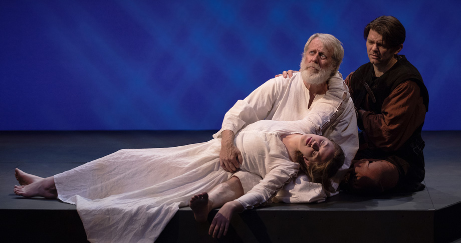 Joseph McGrath as King Lear, Holly Griffith as Cordelia and Ryan Parker Knox as Earl of Kent