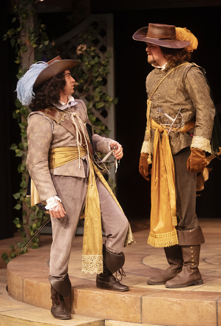'You are a villain.' Hunter Hnat as Claudio and Ryan Parker Knox as Benedick