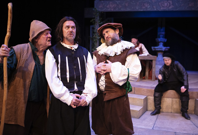 'Sir, I say to you, it is thought you are false knaves.' Jay Hornbacher as Verges, Steve McKee as Borachio, Matt Walley as Dogberry, John Keeney as Sexton and Dave Hentz as Conrade