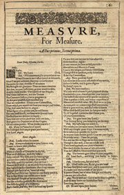 William Shakespeare's 'Measure for Measure' First Folio